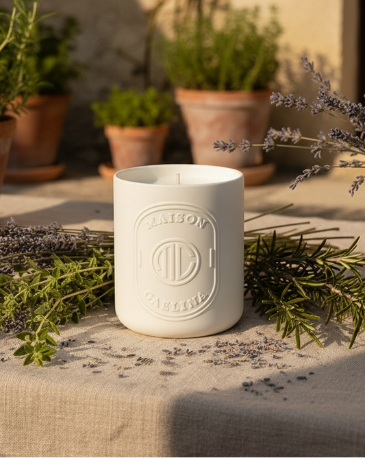 Heritage soy wax candle with lavender oregano and rosemary Provence by Maison Caelina