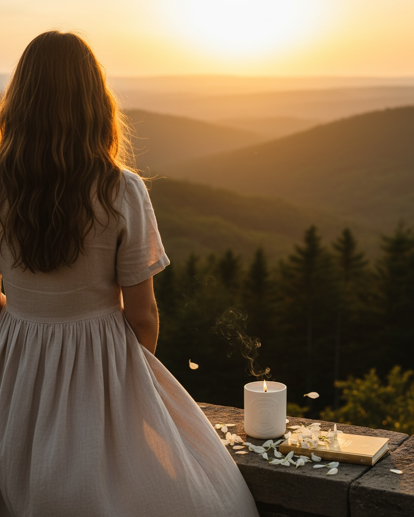 Memoirs of the Golden Valley soy wax candle with golden santal neroli and fir by Maison Caelina
